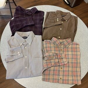 Roundtree & Yorke Lot of 4 Button‎ Down Plaid/Checked Long Sleeve Shirts Size L